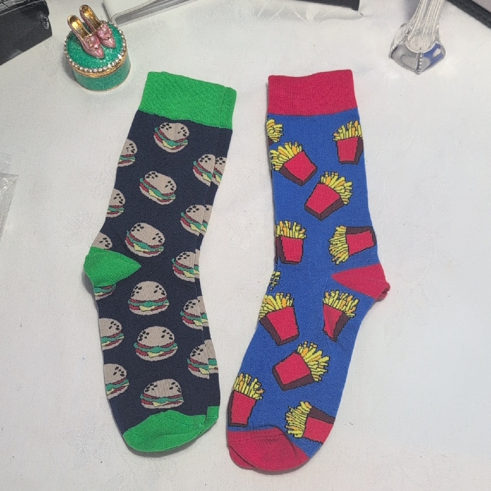Colorful Pair Of Burger Socks and French Fries Socks - 2 Pairs